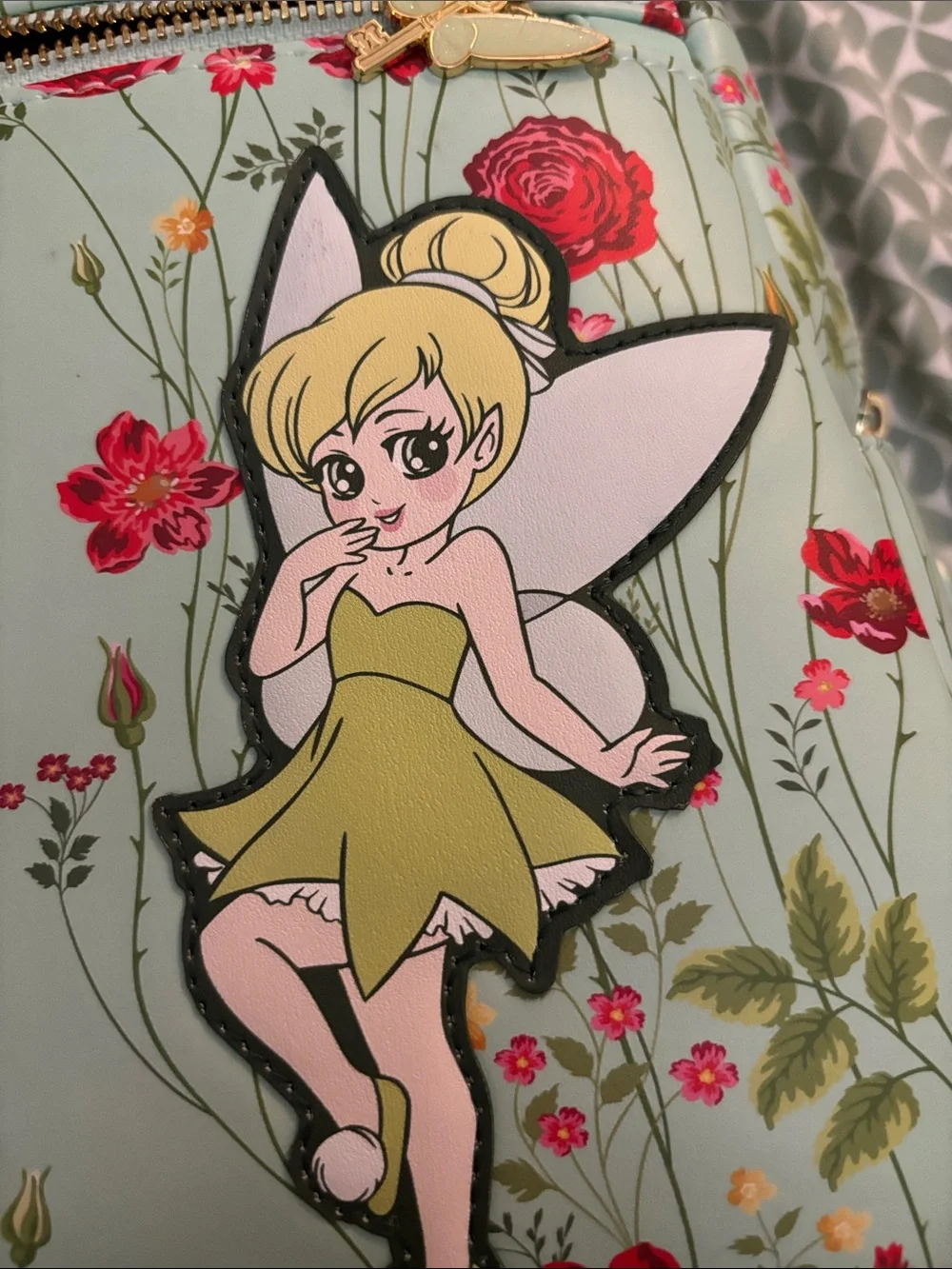 Disney Tinker Bell Floral Mini Backpack - READ DESC *BROKEN /BUSTED TOP ZIPPER*